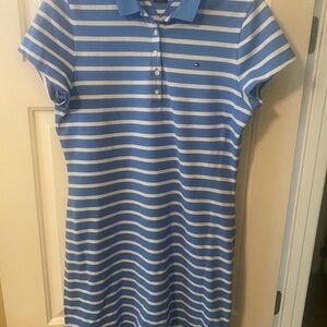 Tommy Hilfiger Light Blue and White Polo Fitted Dress